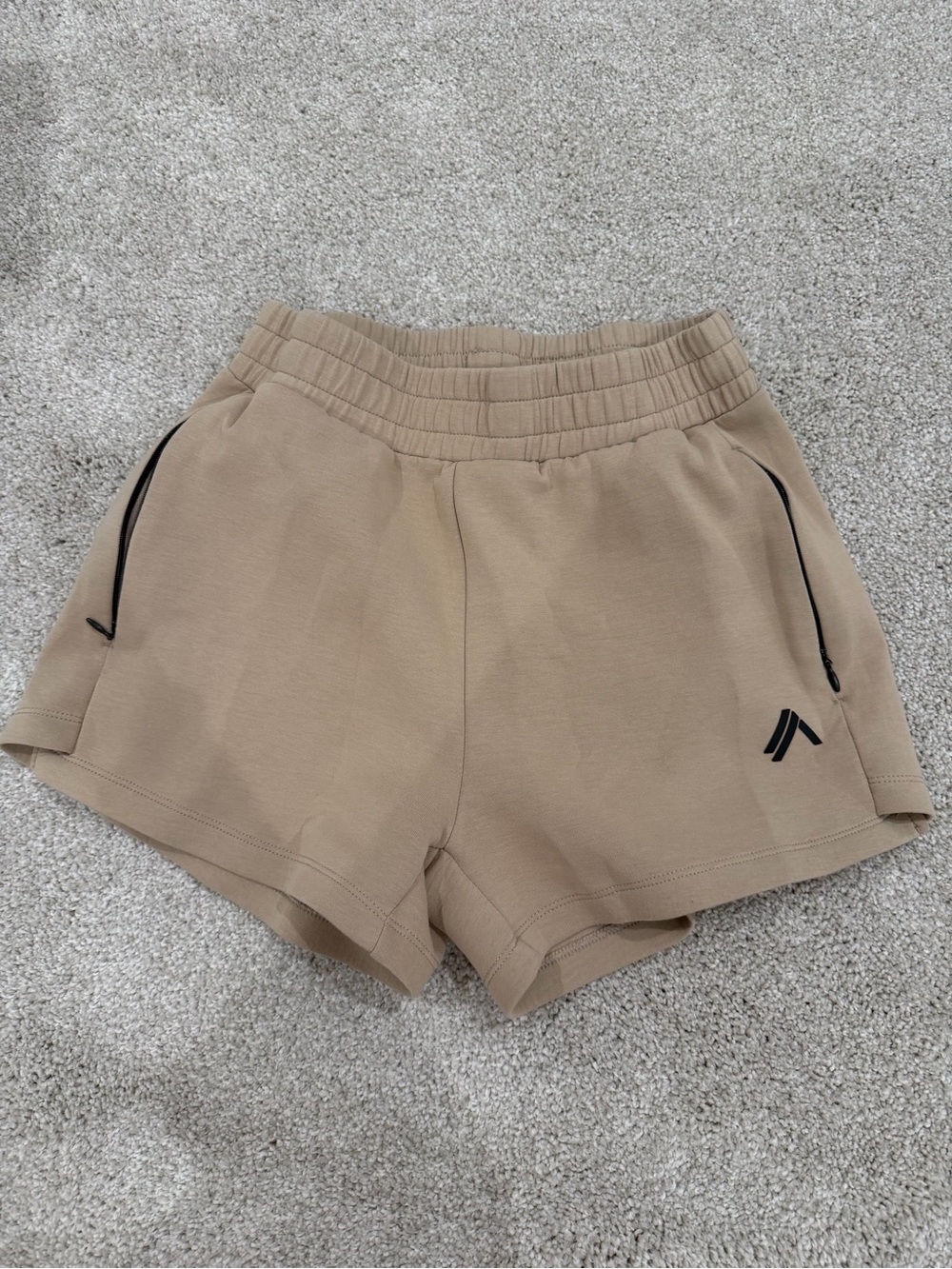 Women's Beige Elastic-Waist Active Shorts